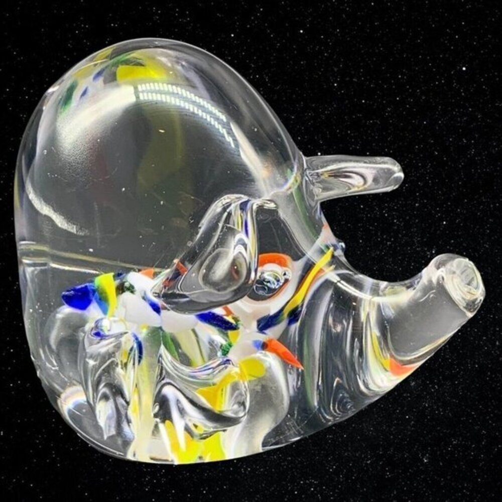 Vintage Art Glass Clear Rainbow Pig Paperweight Figure 3”T 4”W